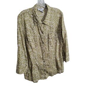 Old Navy Size XXL Shirt Blouse Floral Pearl Snap Cotton Western Cowgirl Fitted